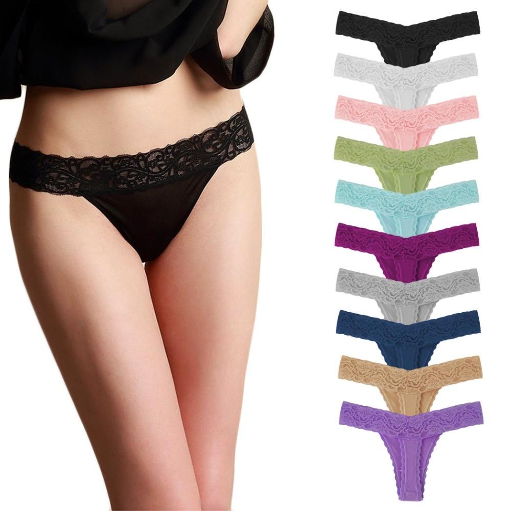 10 Pcs/Pack Elegant Lace Cotton Women G-String Thong Plus Size