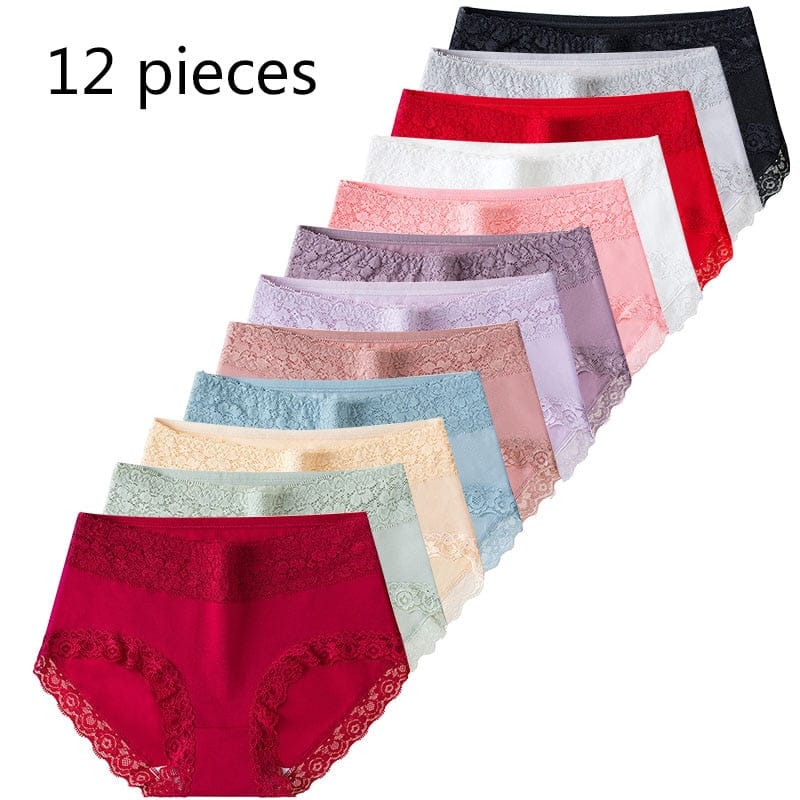 12 pieces Cotton Women's Underwear Sexy Comfortable Soft Lace Panties