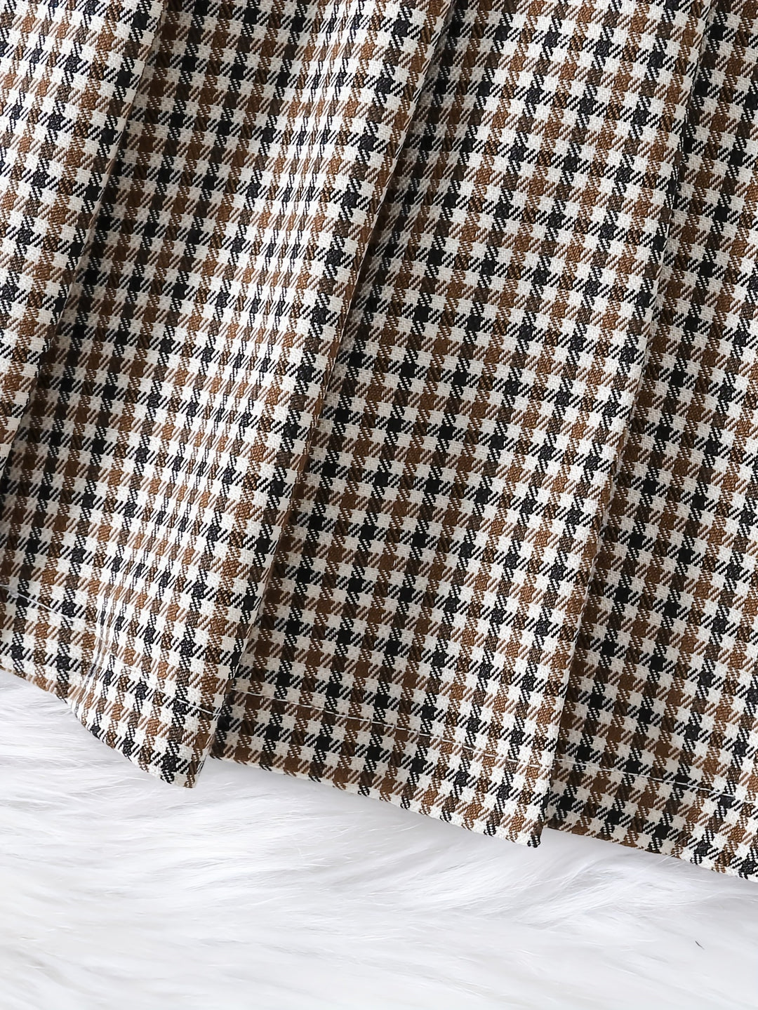 2pcs Toddler Girls Long Sleeve Knit Pullover + Houndstooth Skirt Set