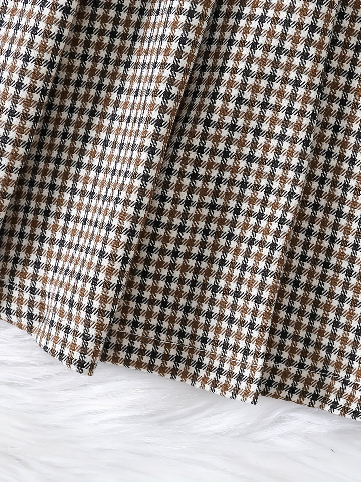 2pcs Toddler Girls Long Sleeve Knit Pullover + Houndstooth Skirt Set
