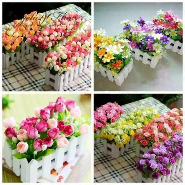 15cm And 30cm Wooden fence vase + flowers rose and Daisy artificial silk flowers for home decoration Birthday Gift Bennys Beauty World
