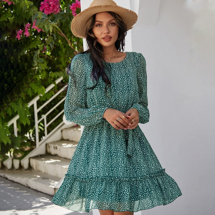 2021 new women's spring and summer corset round neck print dress Bennys Beauty World