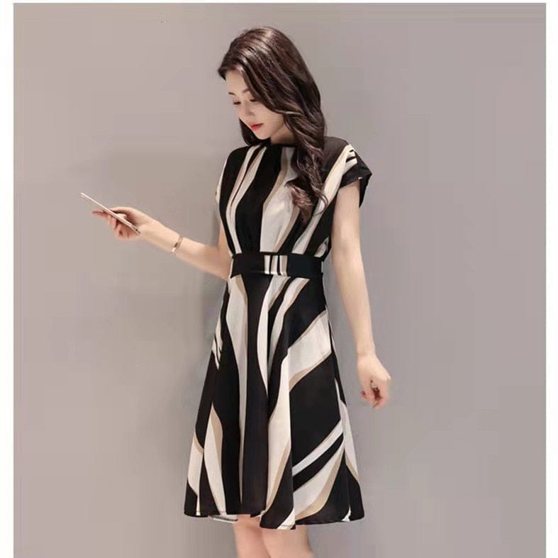 2021 new women's spring and summer corset round neck print dress Bennys Beauty World