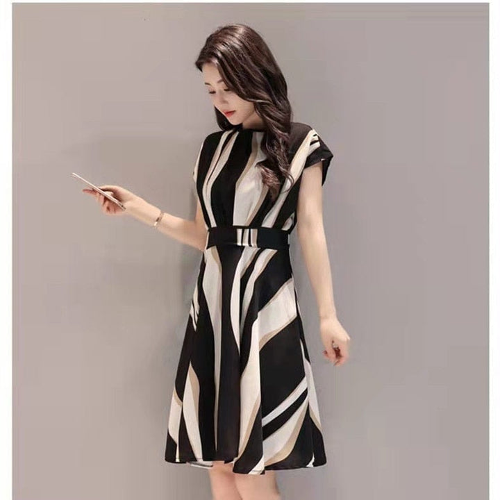 2021 new women's spring and summer corset round neck print dress Bennys Beauty World