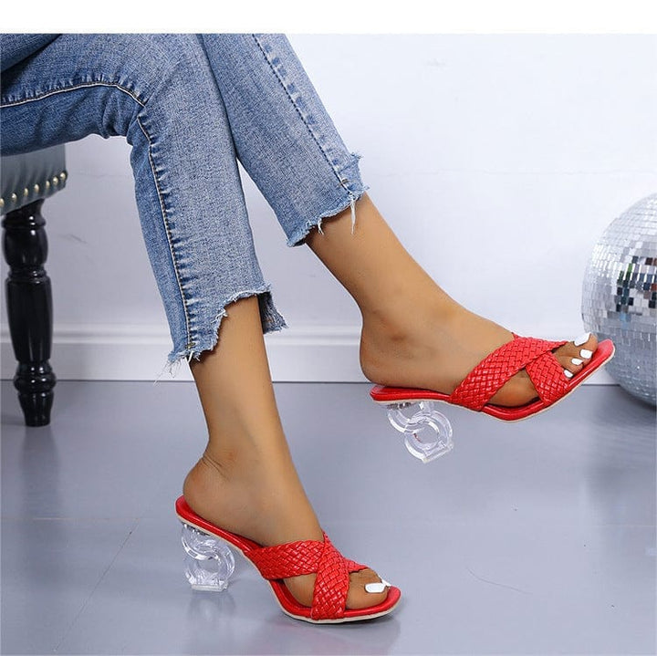 2021 summer new woven high heel crystal heel shoes Bennys Beauty World