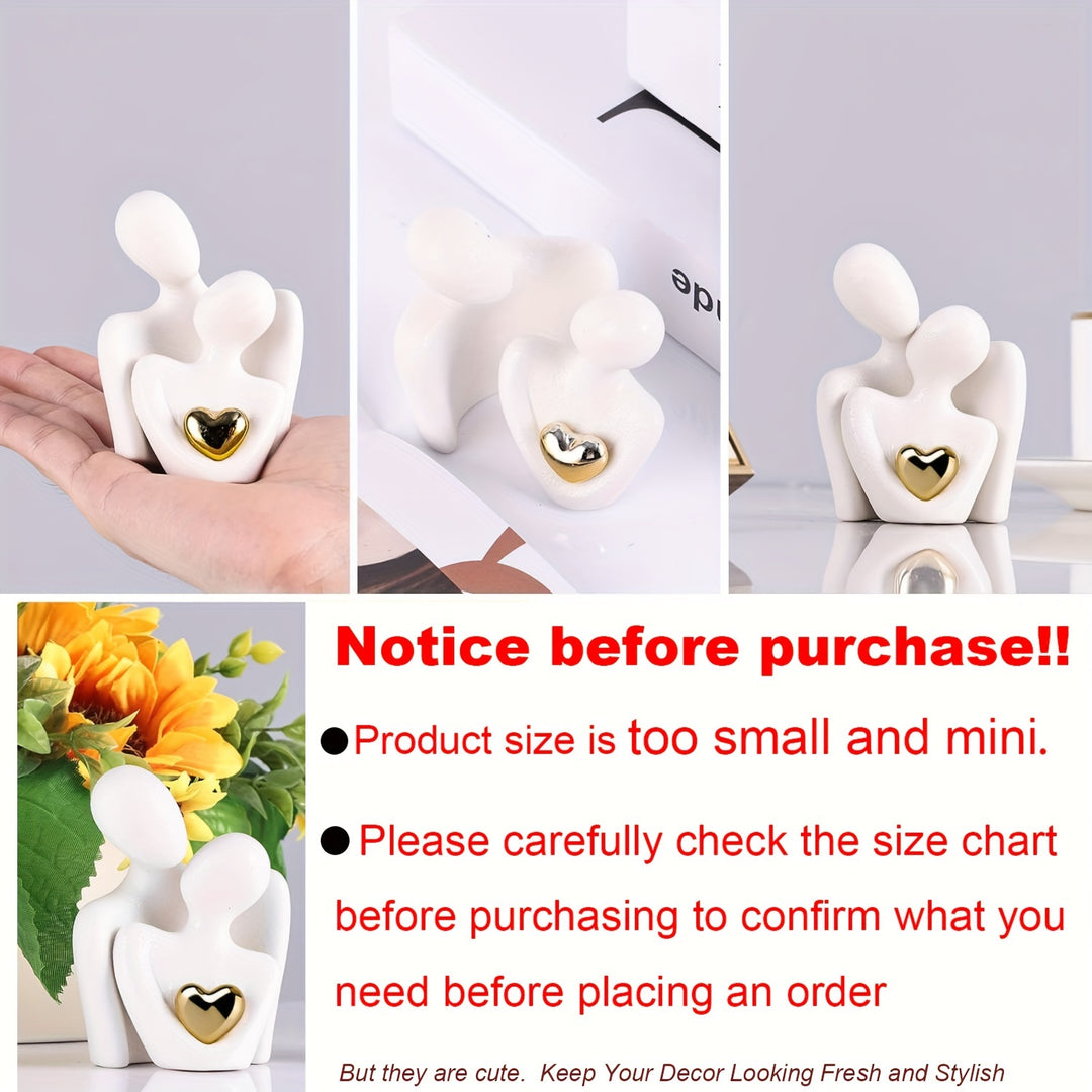 1pc, Modern Ceramic Love Embrace Figurines With Golden Heart