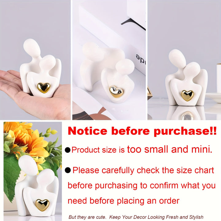1pc, Modern Ceramic Love Embrace Figurines With Golden Heart