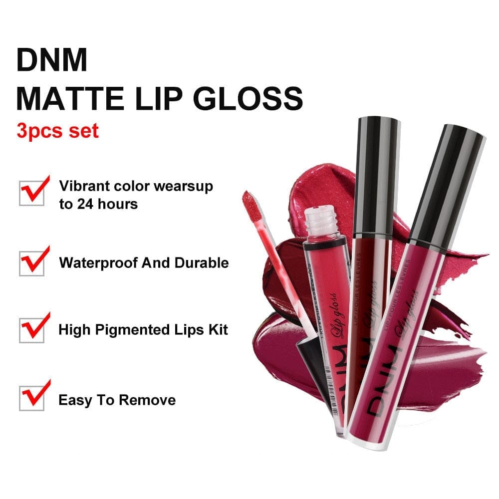 3 Colors/set Matte Velvet Lip Gloss Non-Stick Cup Waterproof Lipstick Bennys Beauty World