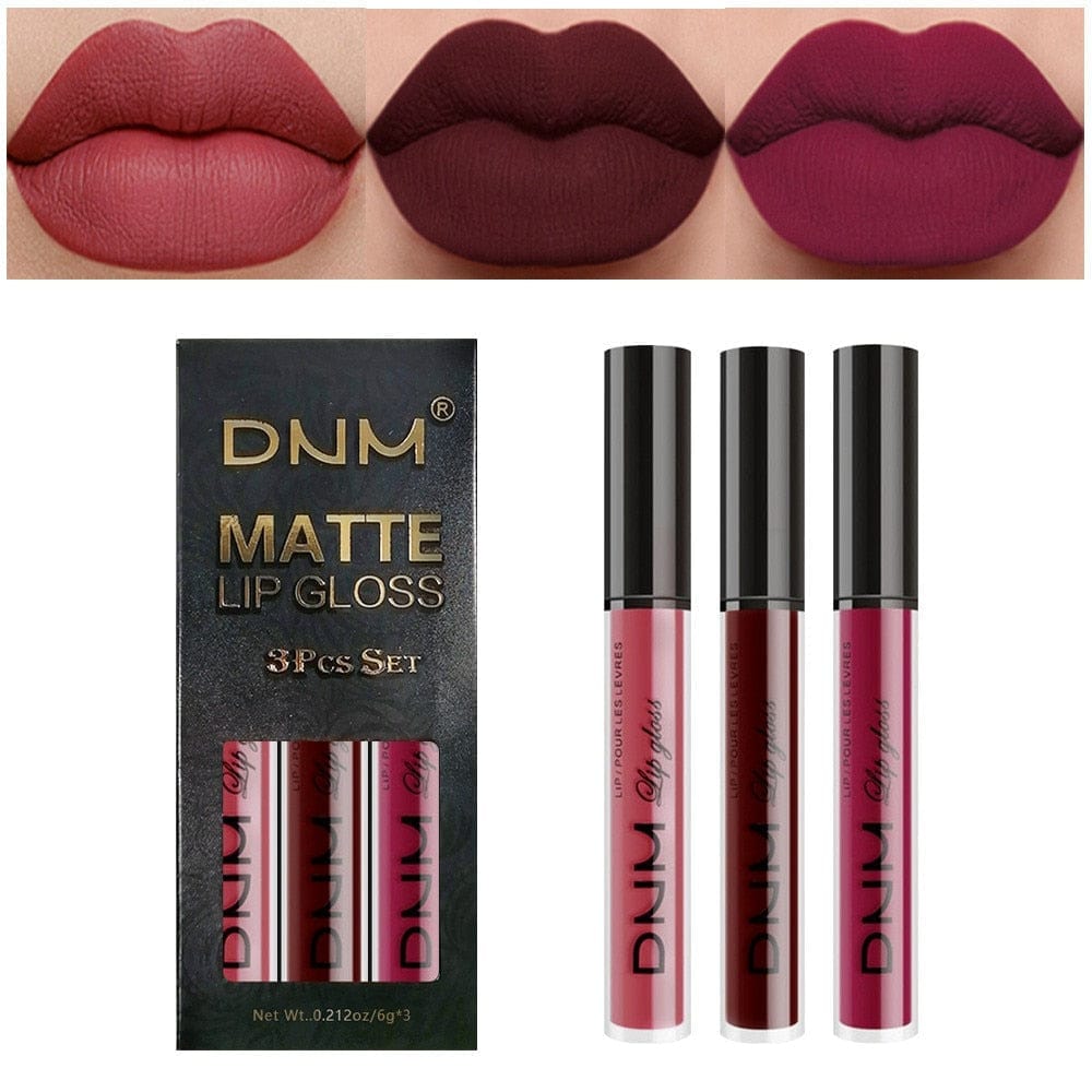 3 Colors/set Matte Velvet Lip Gloss Non-Stick Cup Waterproof Lipstick Bennys Beauty World