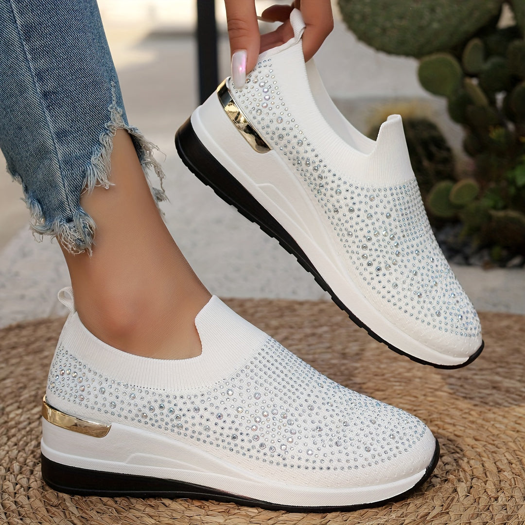 Women's Rhinestone Decor Platform Sneakers