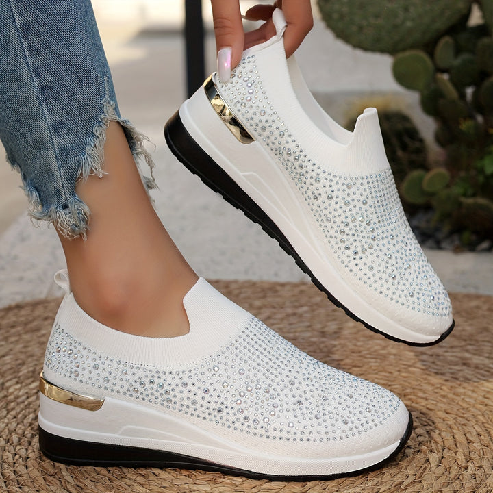 Women's Rhinestone Decor Platform Sneakers