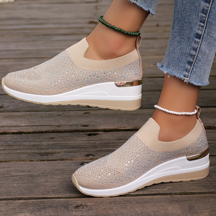 Women's Rhinestone Decor Platform Sneakers