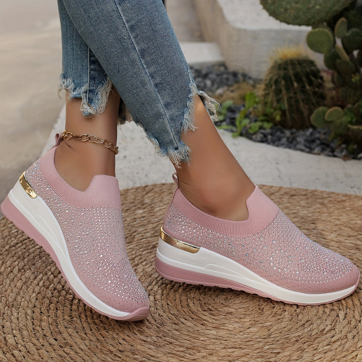 Women's Rhinestone Decor Platform Sneakers
