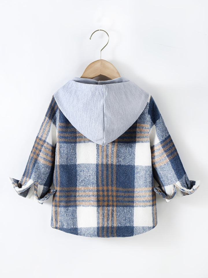 Toddler Boy Jacket Long Sleeve Plaid Coat Tops Casual Button Down Hoodie Shirts-Bennys Beauty World