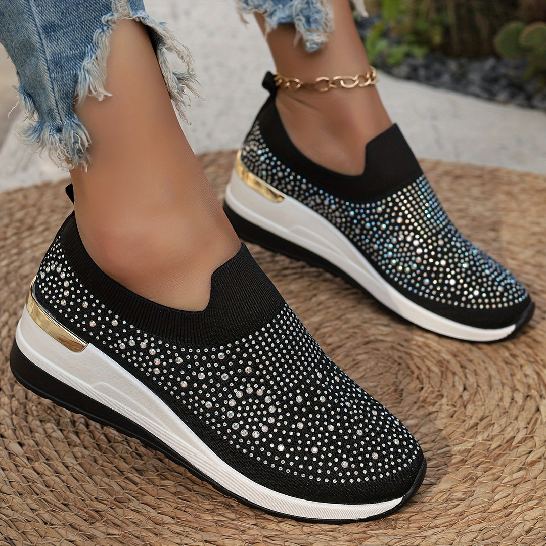 Women's Rhinestone Decor Platform Sneakers
