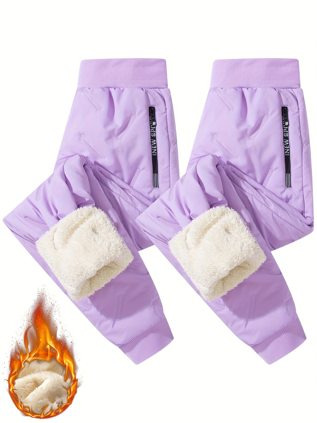 Waterproof & Windproof 2pcs Girls' Thick Fleece-Lined Winter Pants