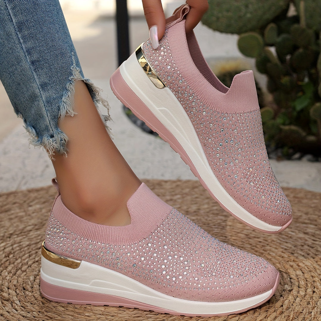 Women's Rhinestone Decor Platform Sneakers