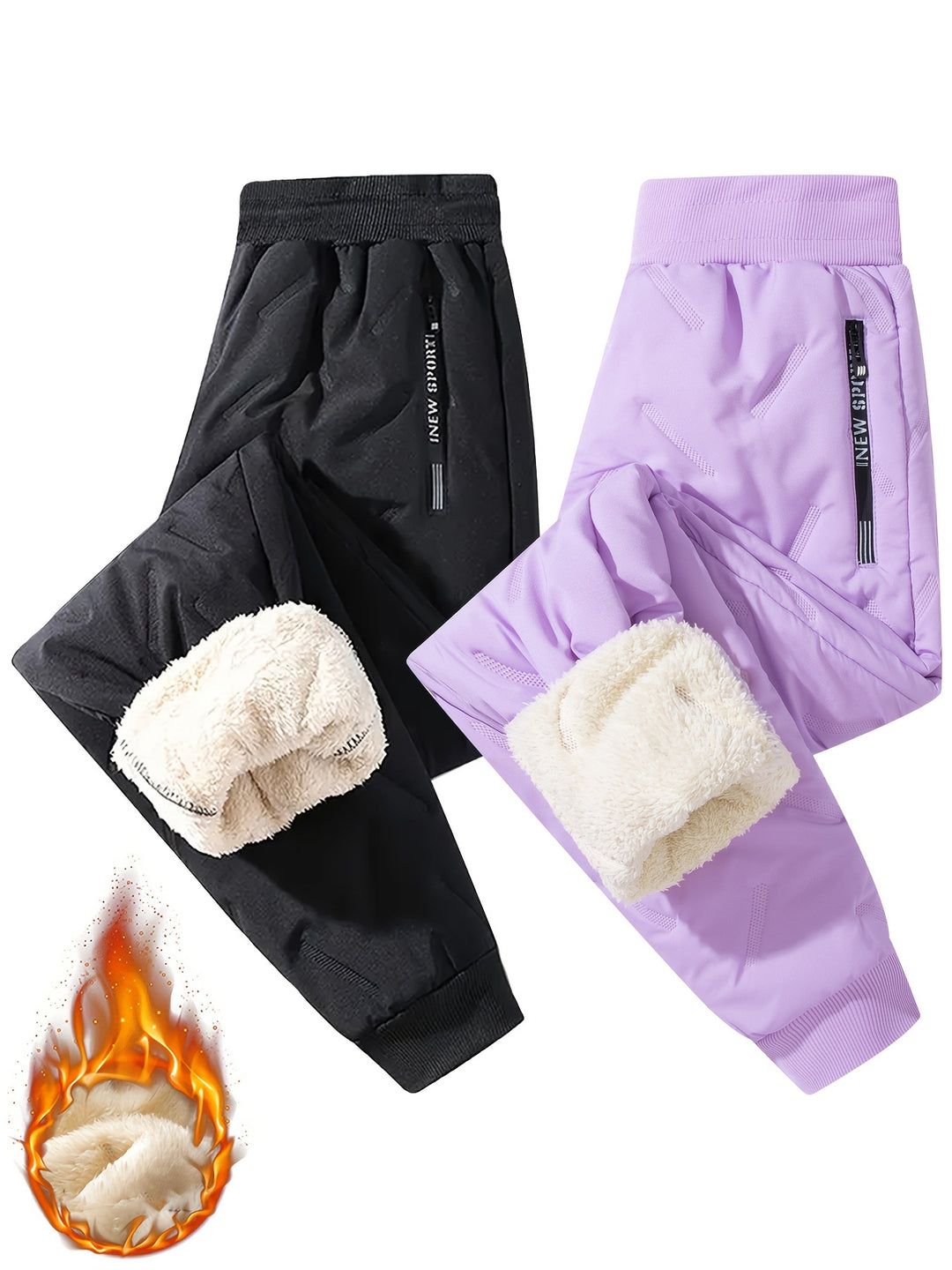 Waterproof & Windproof 2pcs Girls' Thick Fleece-Lined Winter Pants