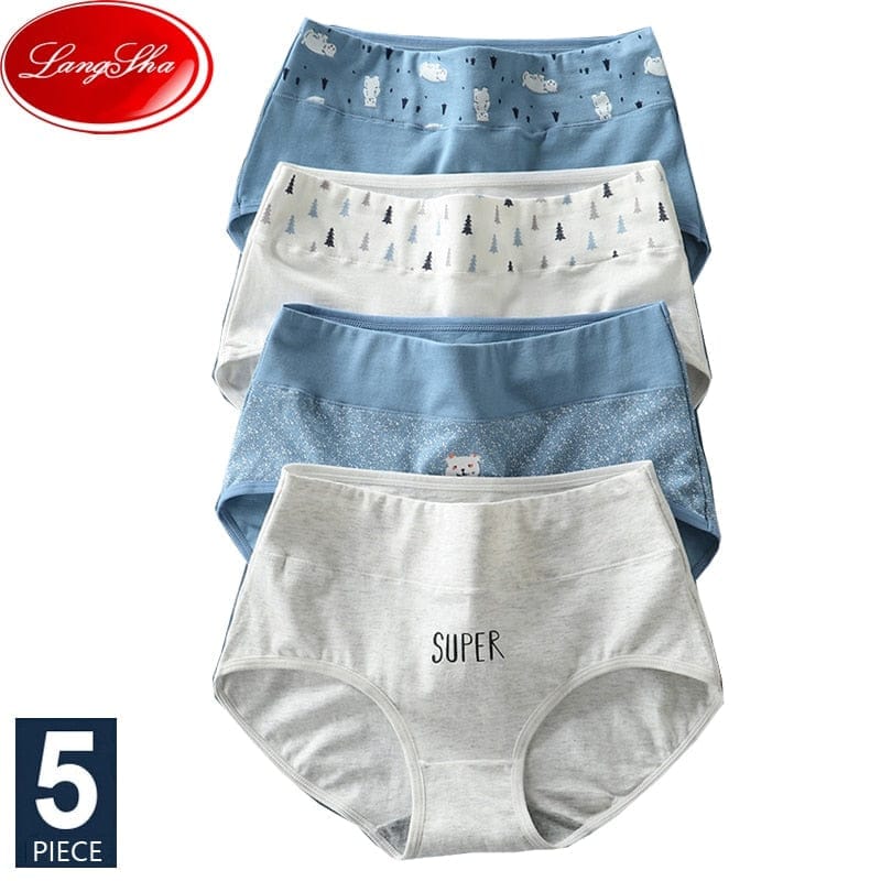 Cheap LANGSHA 5Pcs Women Panties Cotton Breathable Underwear Set Seamless  Cute Bow Underpants Size M-XXL