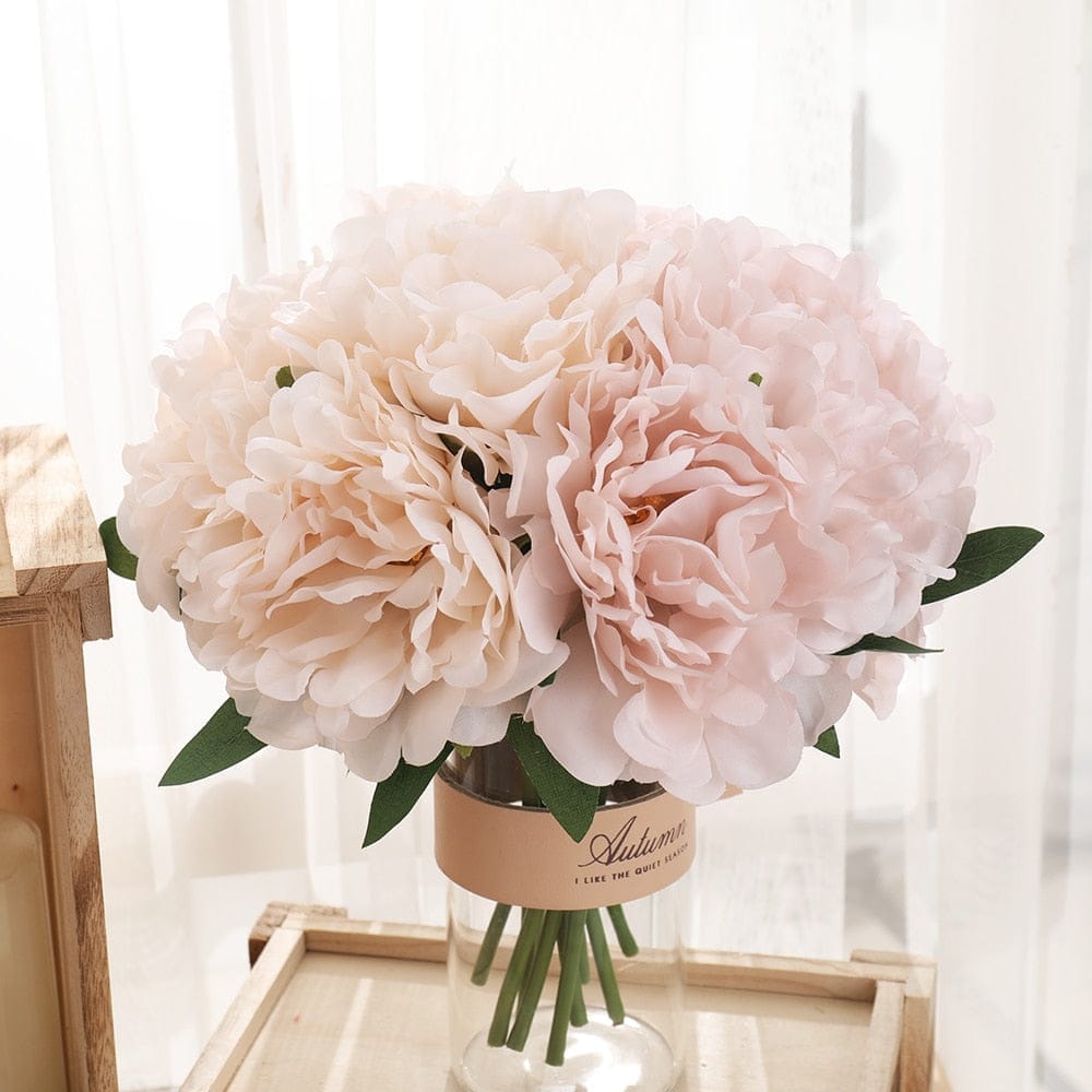 5pcs Big White Silk Artificial Peony Bouquet Flowers Decoration