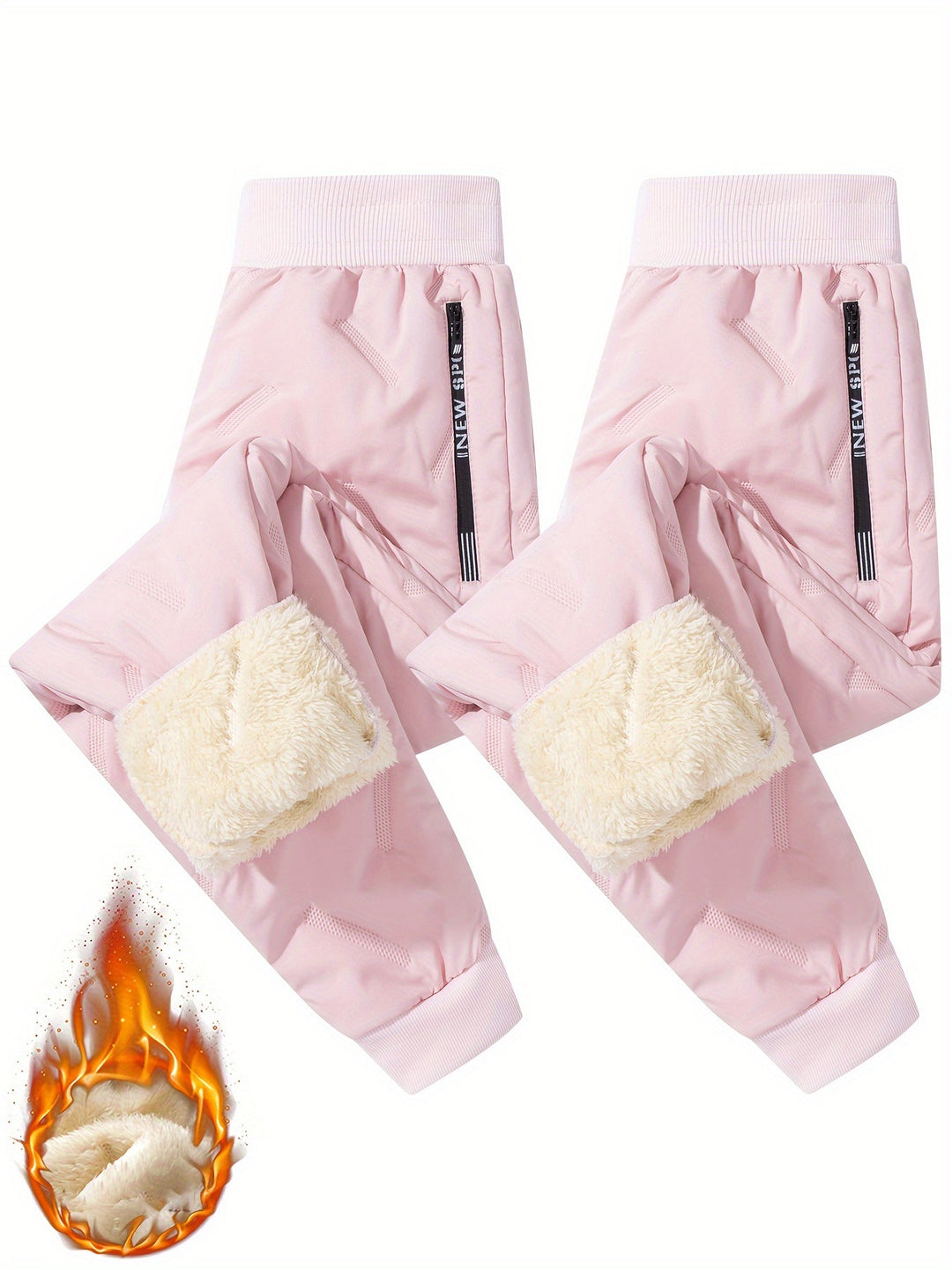 Waterproof & Windproof 2pcs Girls' Thick Fleece-Lined Winter Pants