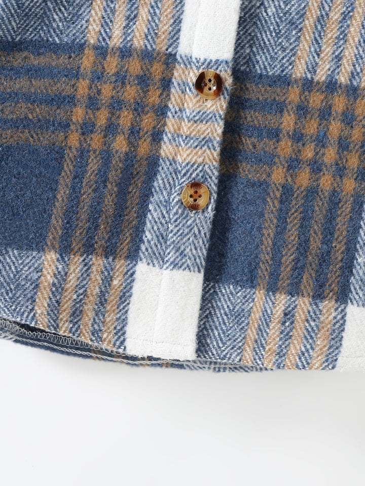 Toddler Boy Jacket Long Sleeve Plaid Coat Tops Casual Button Down Hoodie Shirts-Bennys Beauty World