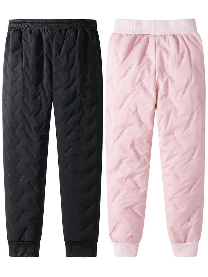 Waterproof & Windproof 2pcs Girls' Thick Fleece-Lined Winter Pants