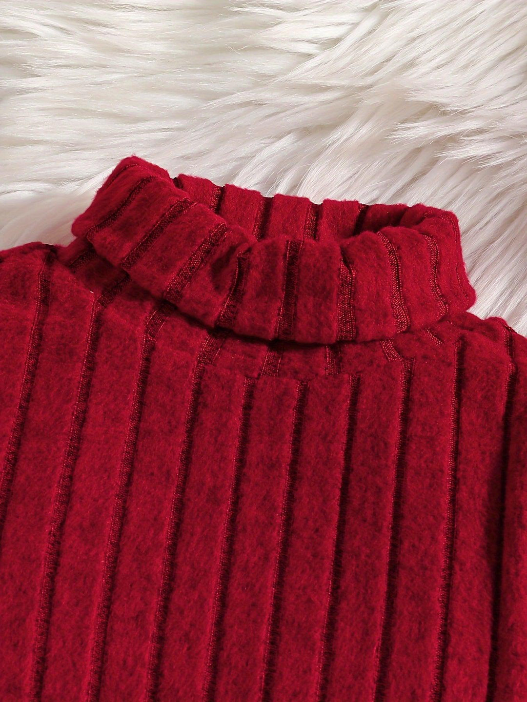 Elegant 2pcs Girls' Outfit Set - Soft Knit Turtleneck Top with Belt & Flared Pants, Perfect for Fall/Winter-Bennys Beauty World