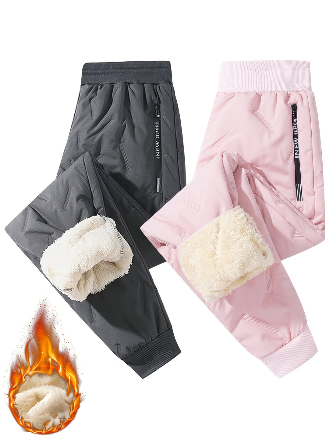Waterproof & Windproof 2pcs Girls' Thick Fleece-Lined Winter Pants