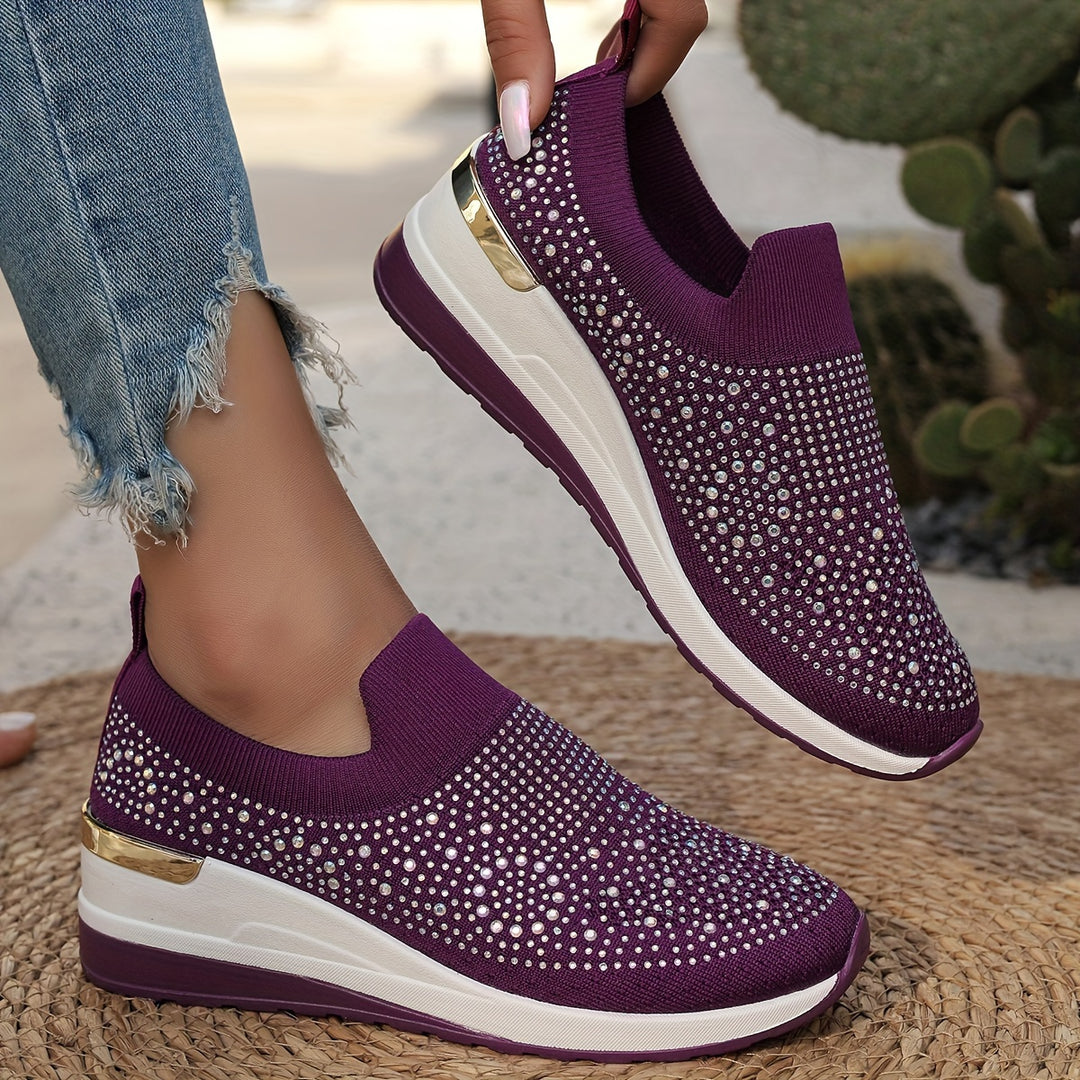 Women's Rhinestone Decor Platform Sneakers