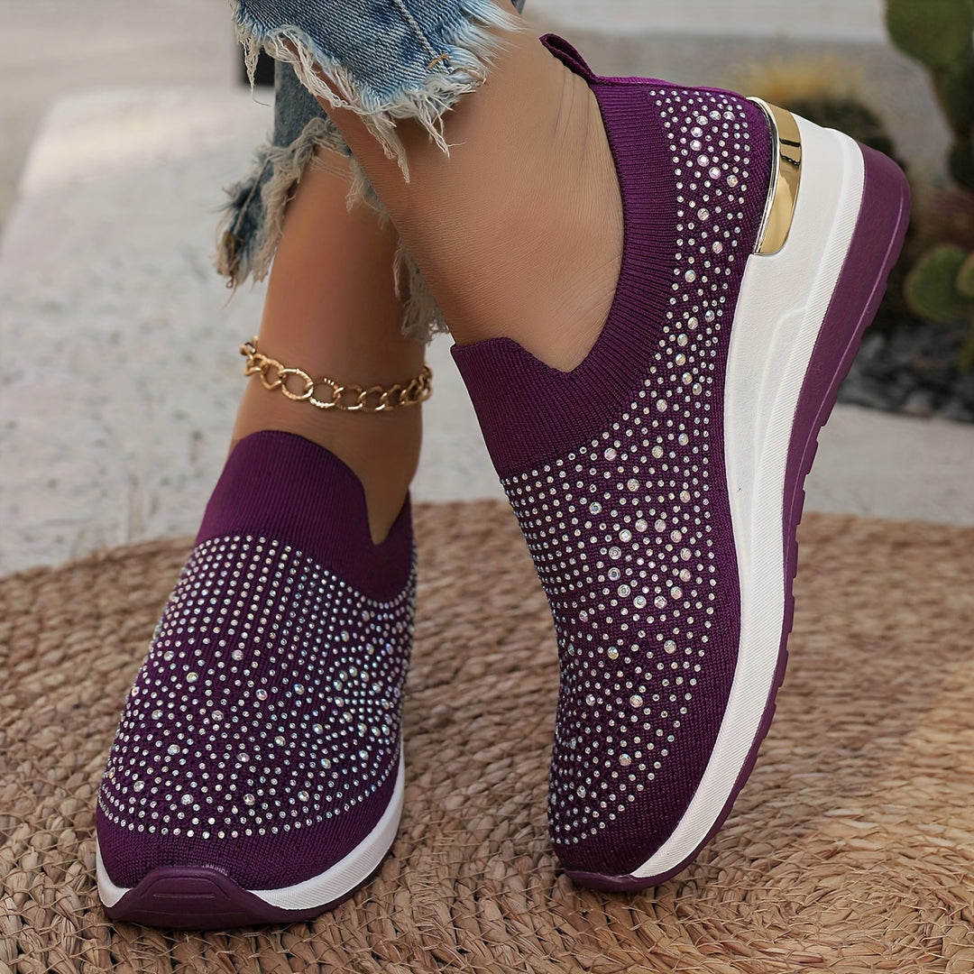 Women's Rhinestone Decor Platform Sneakers
