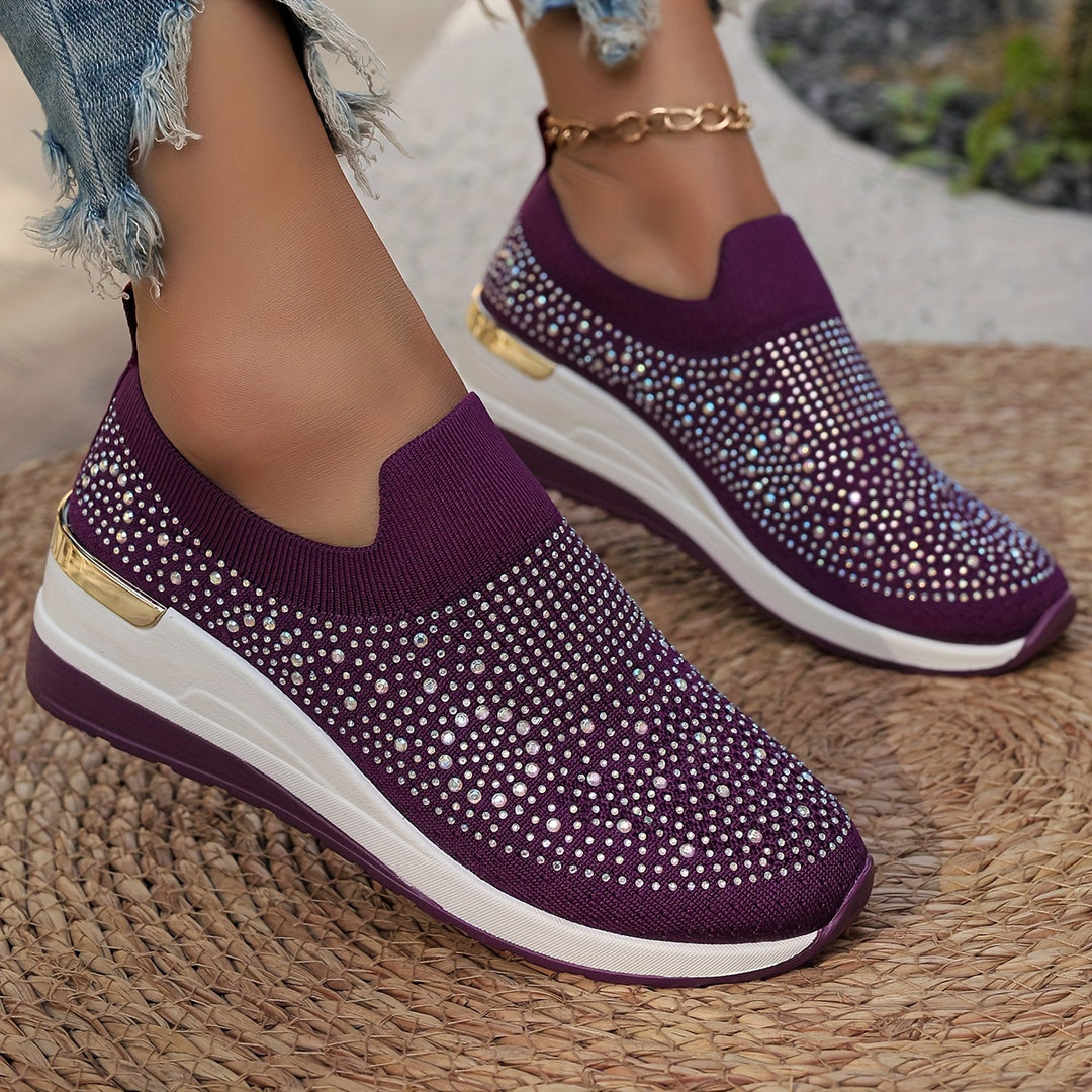 Women's Rhinestone Decor Platform Sneakers