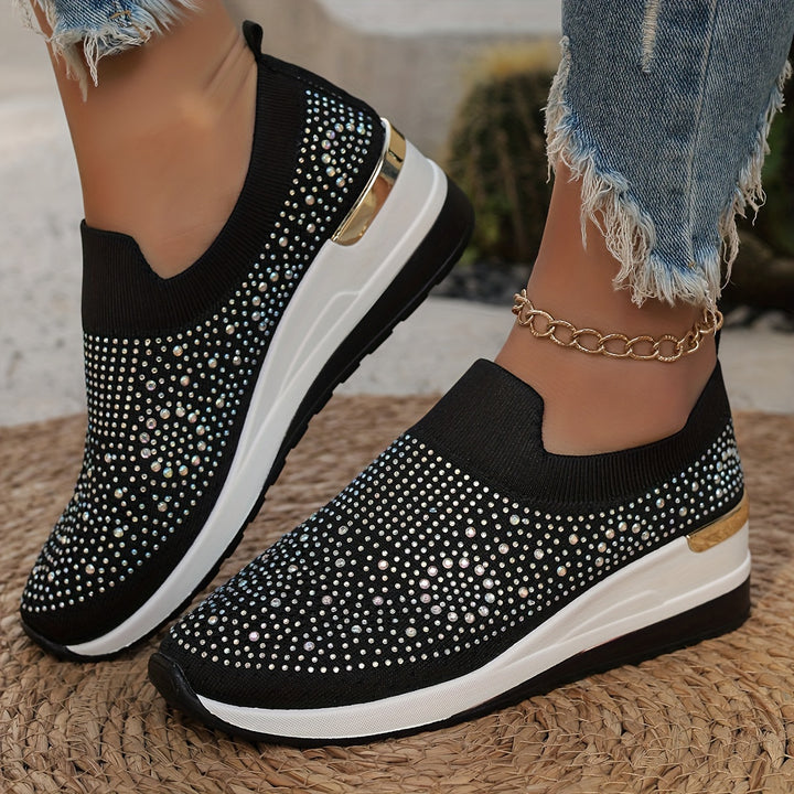 Women's Rhinestone Decor Platform Sneakers