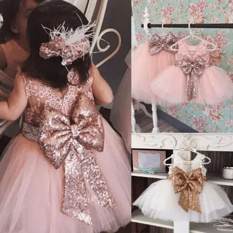 Baby Girl's Christening Gown Lace Sequined Dresses Bennys Beauty World