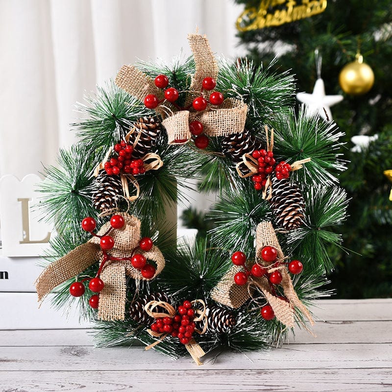 Christmas Artificial Pinecone Red Berries Wreath Front Door Window Decoration Bennys Beauty World