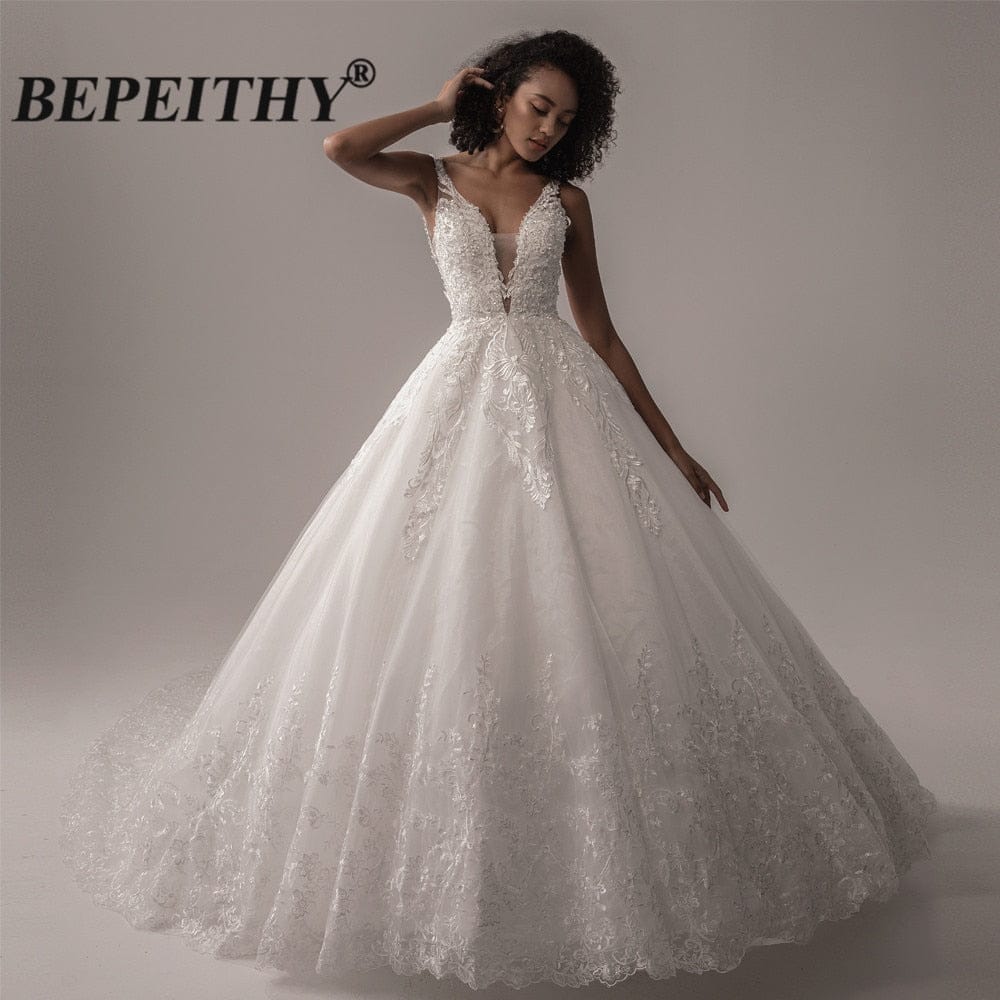 Deep v ball hot sale gown wedding dress