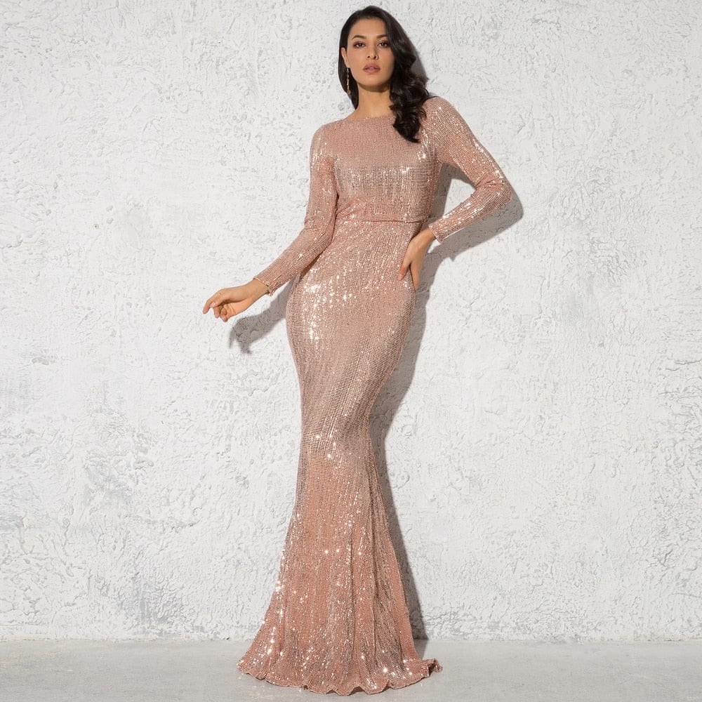 Long sleeve store gold maxi dress