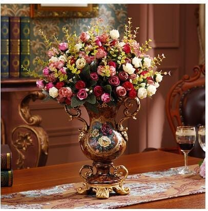 European Resin Vase+Artificial Flower Set Figurines Home Furnishing Decoration Bennys Beauty World