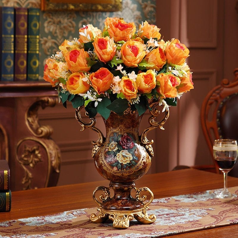 European Resin Vase+Artificial Flower Set Figurines Home Furnishing Decoration Bennys Beauty World