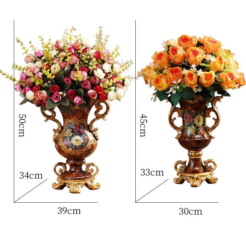 European Resin Vase+Artificial Flower Set Figurines Home Furnishing Decoration Bennys Beauty World