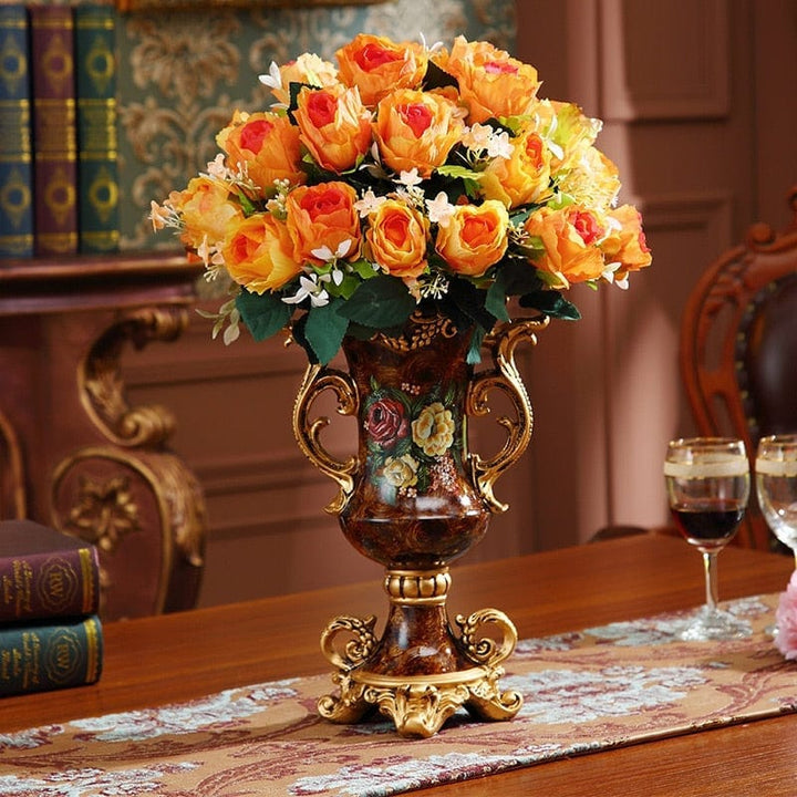 European Resin Vase+Artificial Flower Set Figurines Home Furnishing Decoration Bennys Beauty World