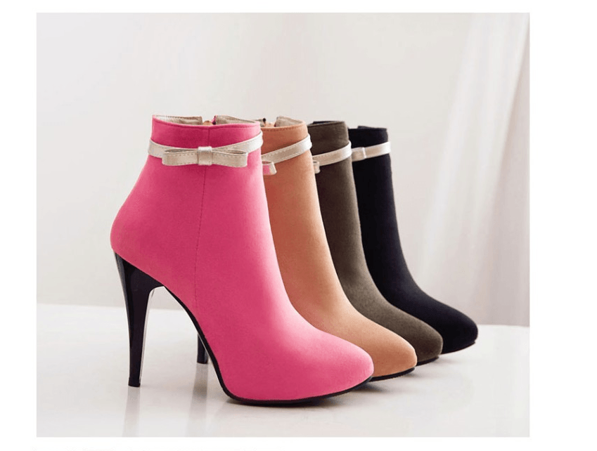 Fall and winter pointed high-heeled bow women's boots Bennys Beauty World