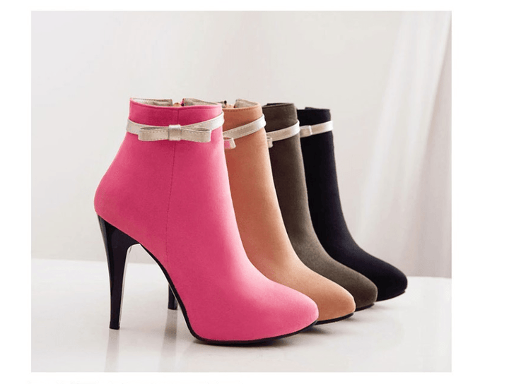 Fall and winter pointed high-heeled bow women's boots Bennys Beauty World