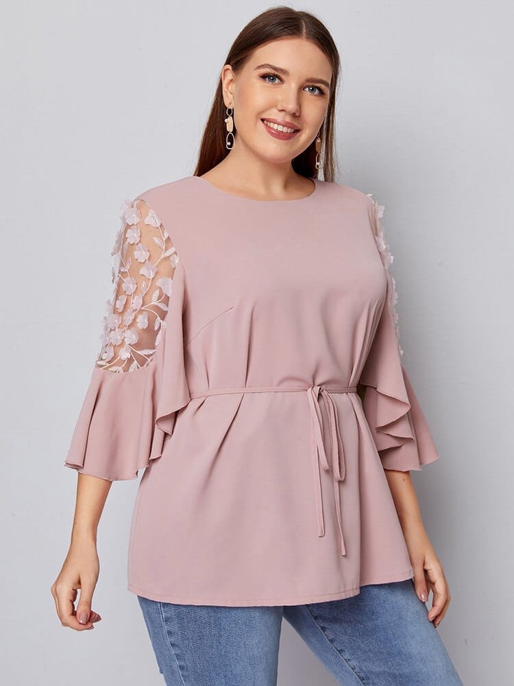 Pink lace plus size hot sale top