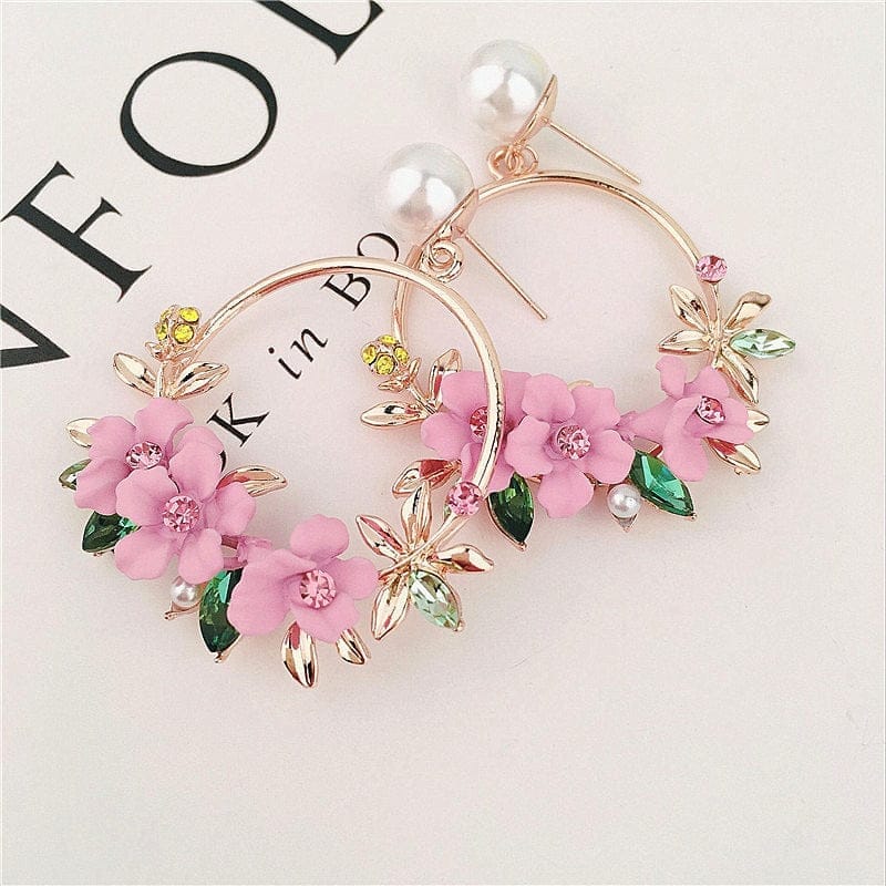 Pink flower store dangle earrings