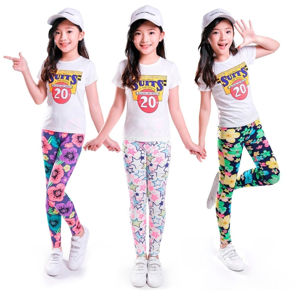 Girls Leggings for Kids Rainbow Print Casual Floral Pencil Pants