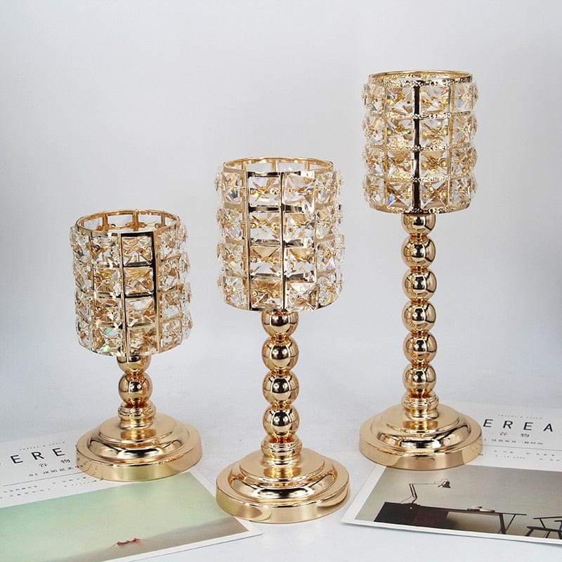 Golden crystal candlestick European candle holder BENNYS