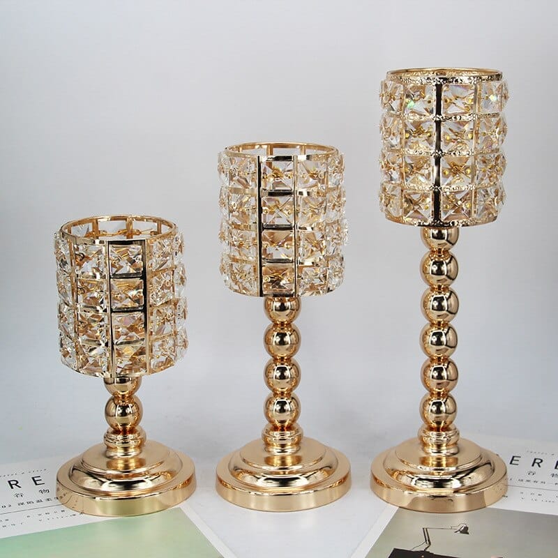 Golden crystal candlestick European wrought iron ornaments metal candle holders BENNYS