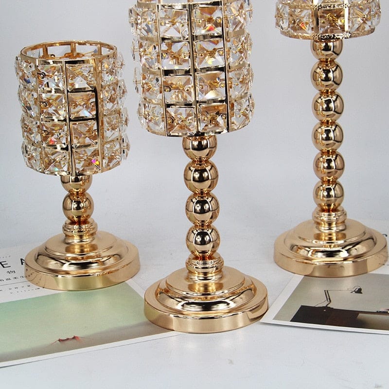 Golden crystal candlestick European wrought iron ornaments metal candle holders BENNYS