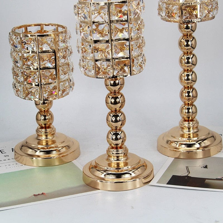 Golden crystal candlestick European wrought iron ornaments metal candle holders BENNYS